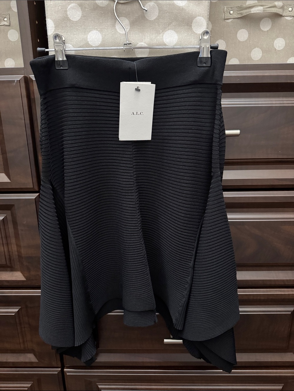 A.L.C. Black Ribbed High-Low Flared Skirt
